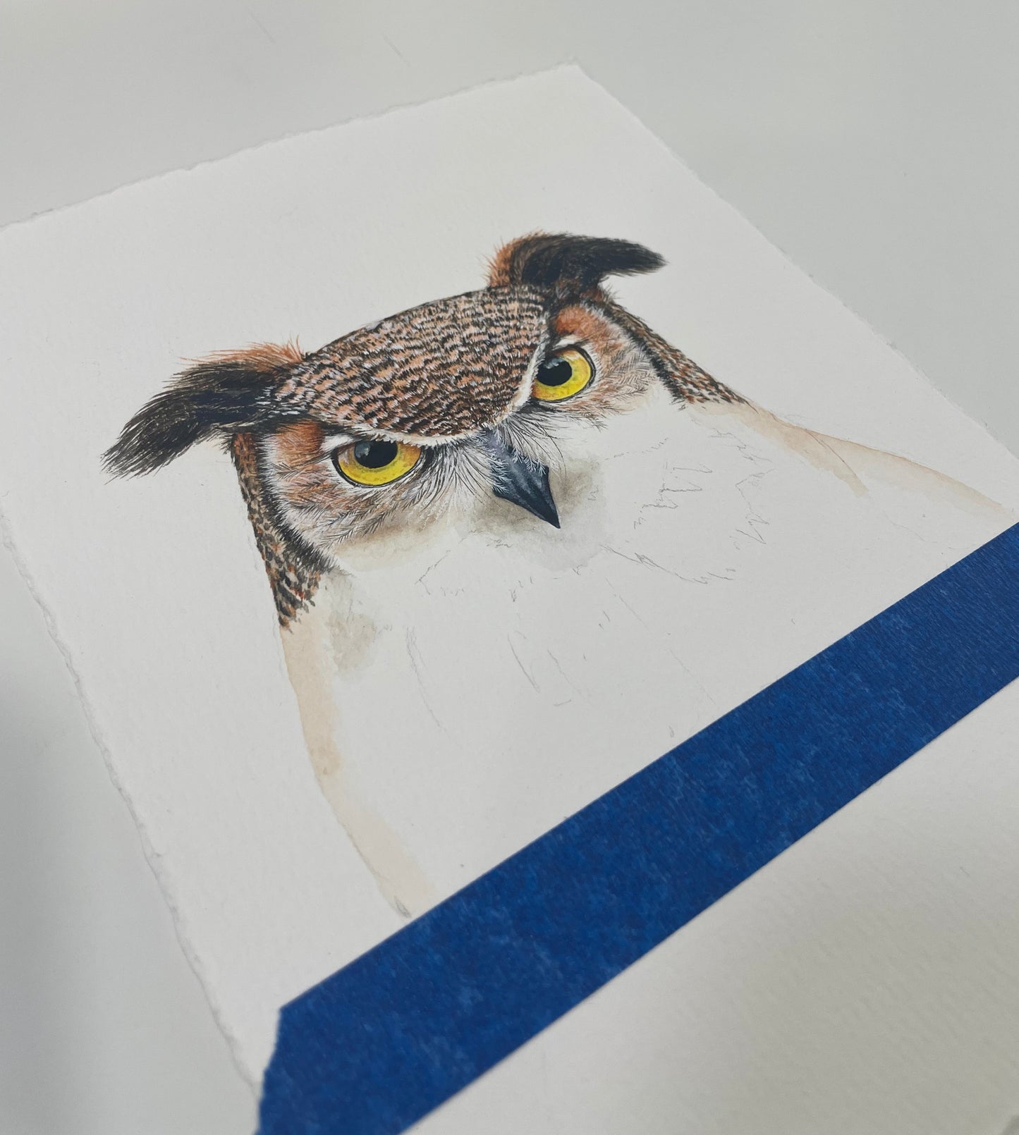 Great-Horned Owl "Golden-Eyed Guardian" Original Watercolor Painting
