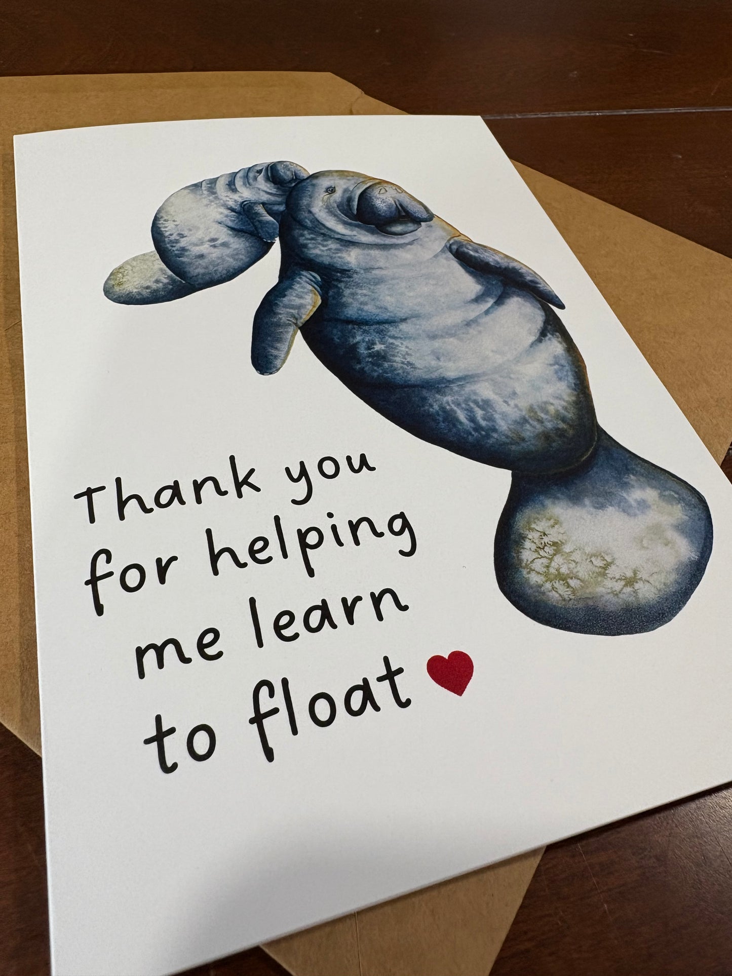 "Thank you for helping me learn to float" Manatee Greeting Card