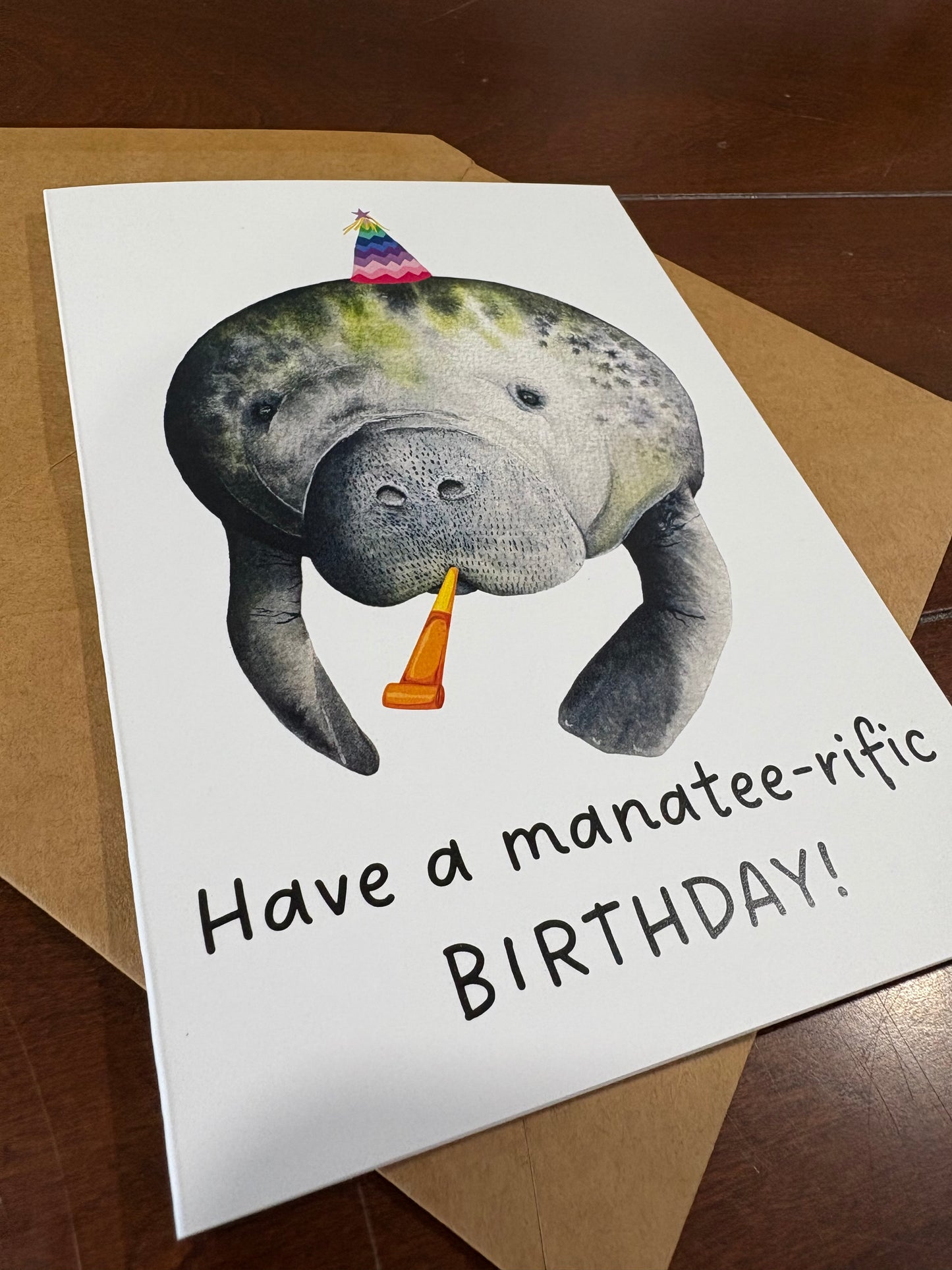 "Have a manatee-rific birthday!" Manatee Greeting Card