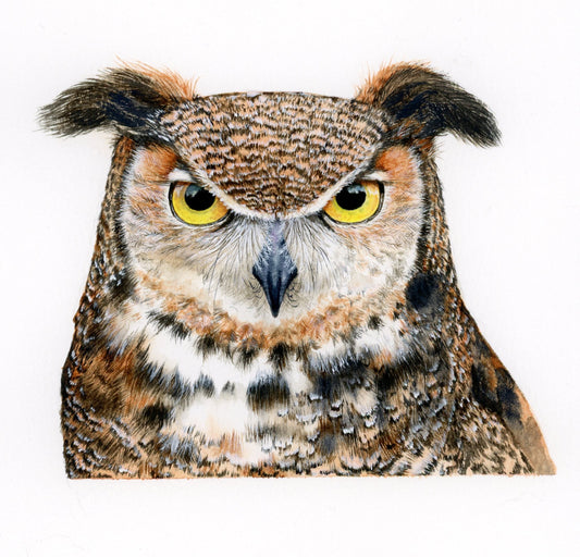 Great-Horned Owl "Golden-Eyed Guardian" Original Watercolor Painting