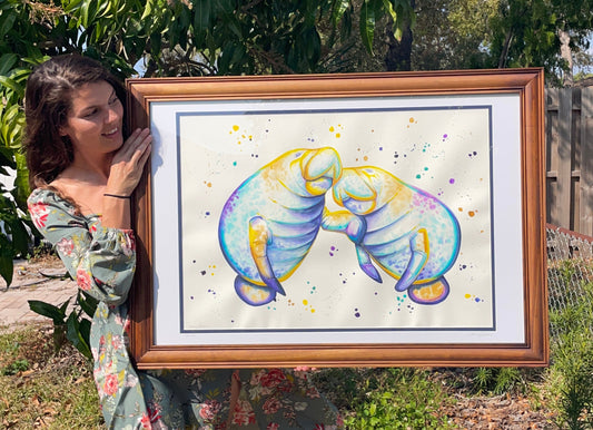 Two Manatees "Tater Tots" Original Watercolor Painting