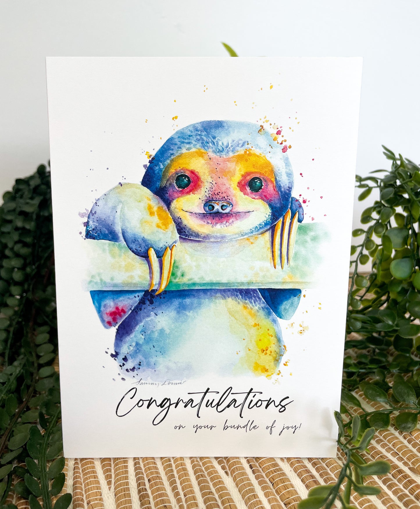 Sloth Greeting Card - "Congratulations on your new bundle of joy!"