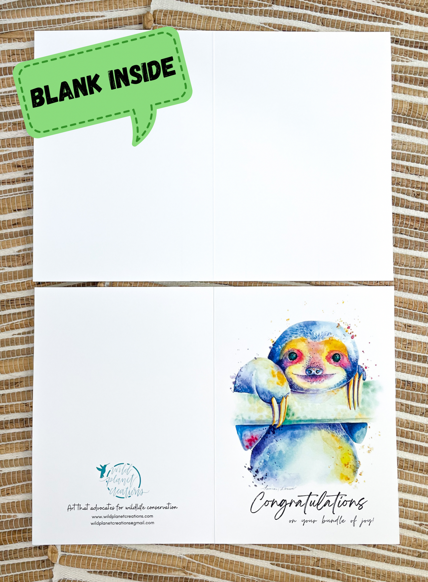 Sloth Greeting Card - "Congratulations on your new bundle of joy!"