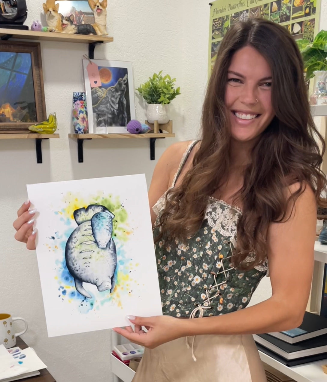 mother and baby manatees manatee watercolor limited edition art print wildlife conservation