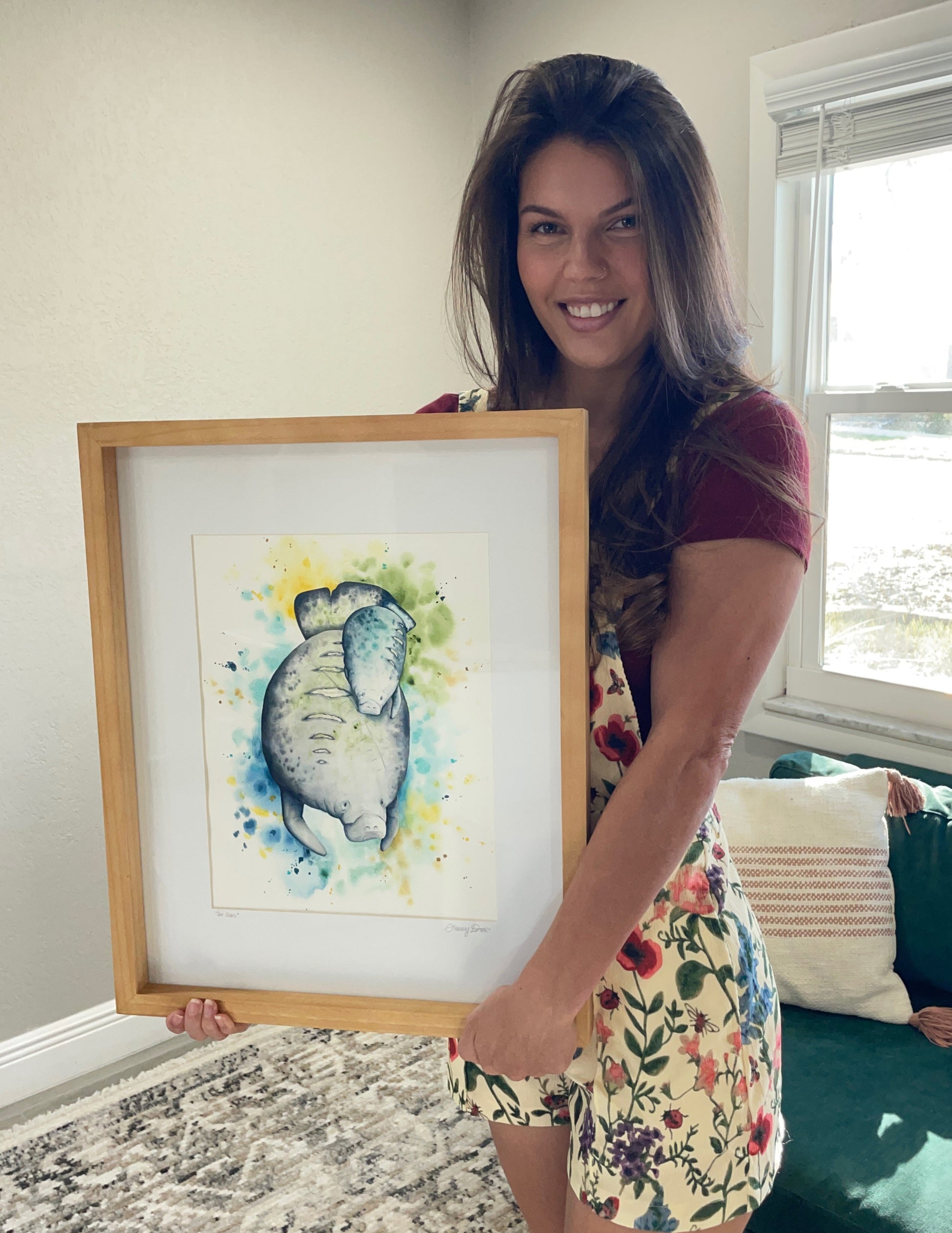 mother and baby manatees manatee watercolor limited edition art print wildlife conservation