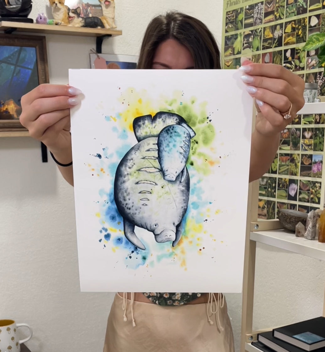 mother and baby manatees manatee watercolor limited edition art print wildlife conservation