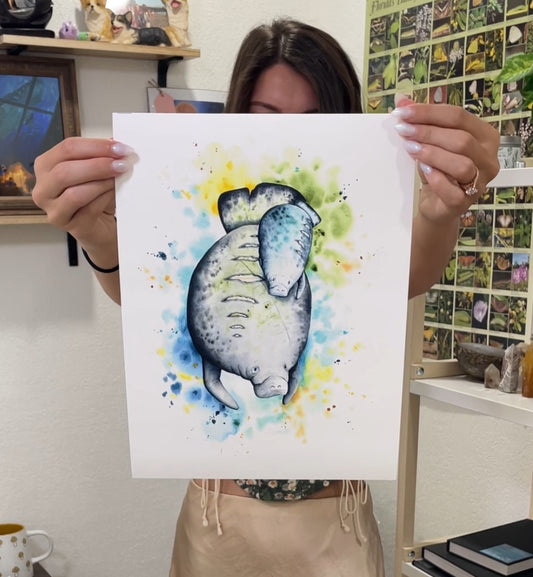 mother and baby manatees manatee watercolor limited edition art print wildlife conservation
