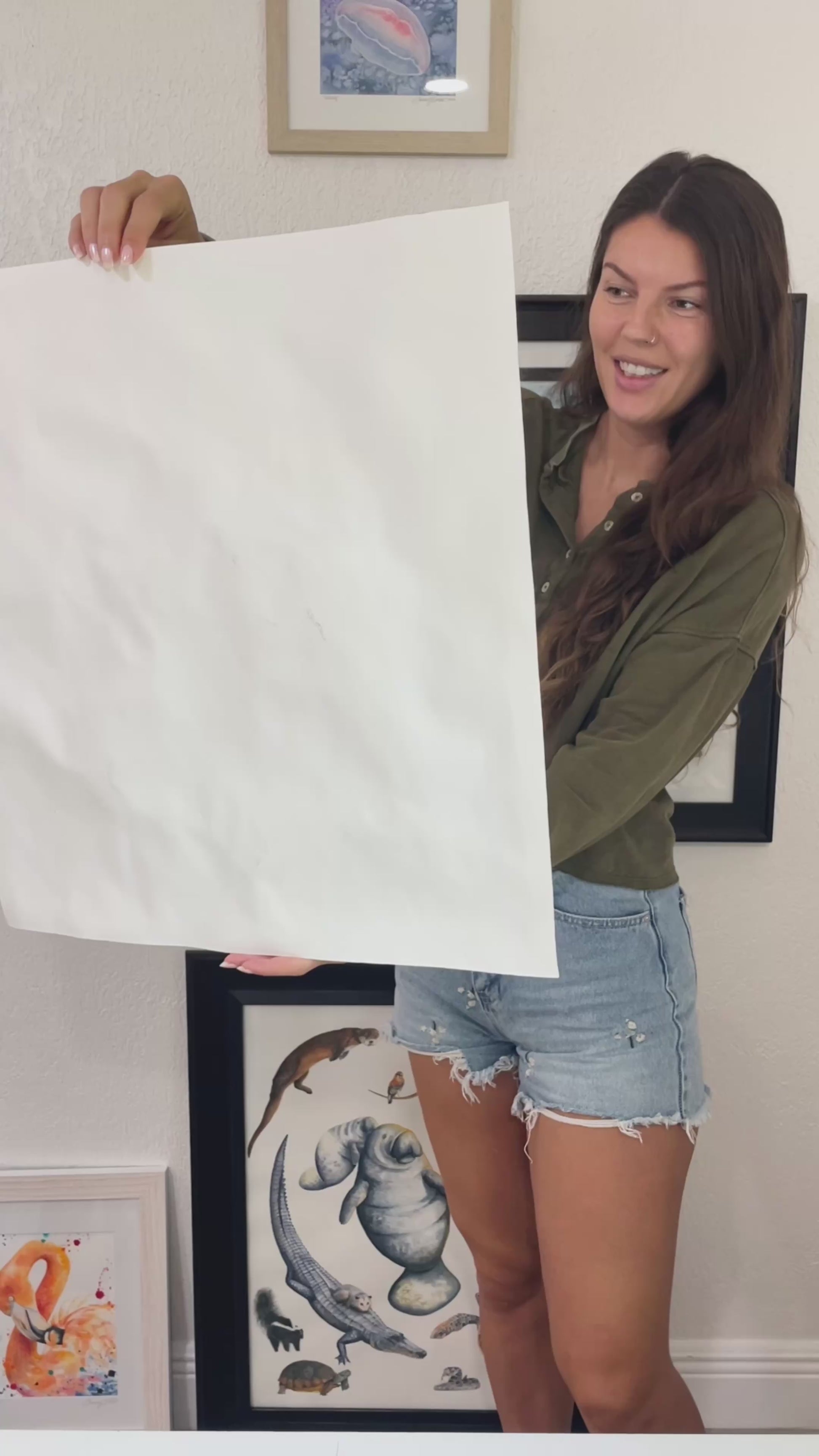 green sea turtle moon jellyfish plastic bag florida ocean watercolor limited edition art print wildlife conservation