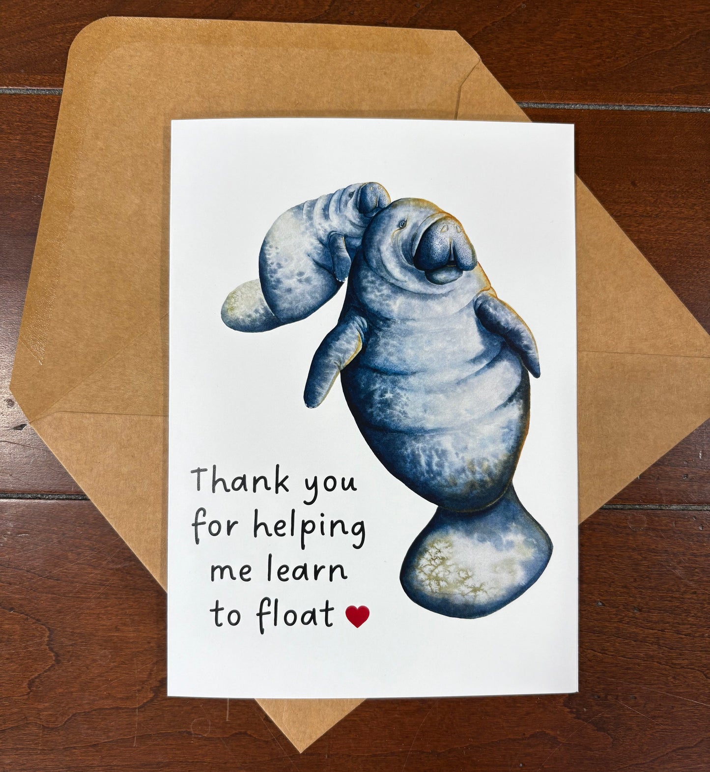 "Thank you for helping me learn to float" Manatee Greeting Card