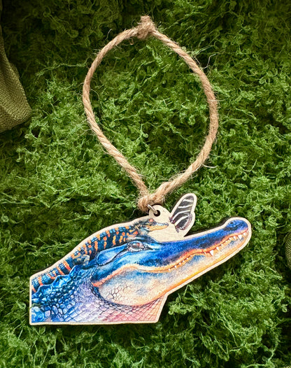 Alligator Mother and Hatchling Wooden Eco-Friendly Ornament