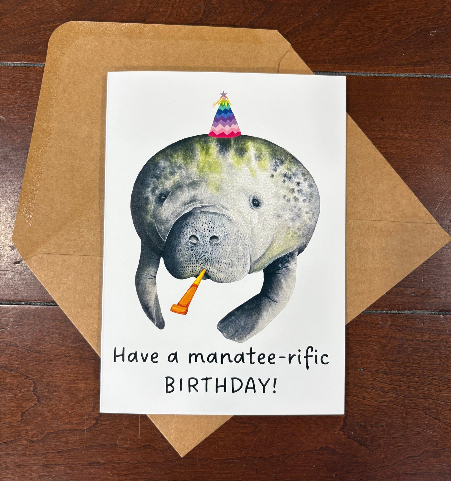 "Have a manatee-rific birthday!" Manatee Greeting Card