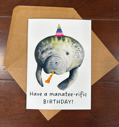 "Have a manatee-rific birthday!" Manatee Greeting Card