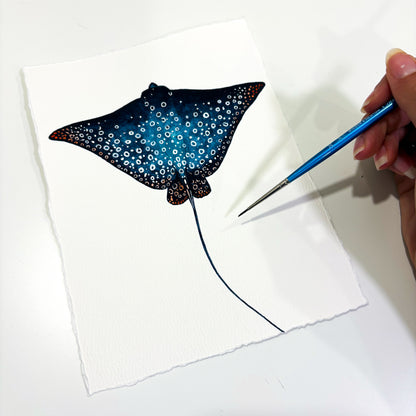 Spotted Eagle Ray 1 Mini Original Watercolor Painting