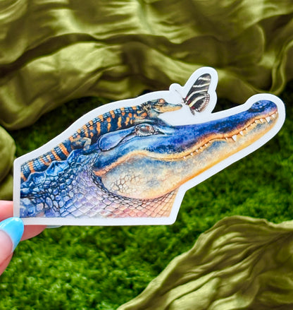 Alligator Mother and Hatchling Waterproof Sticker