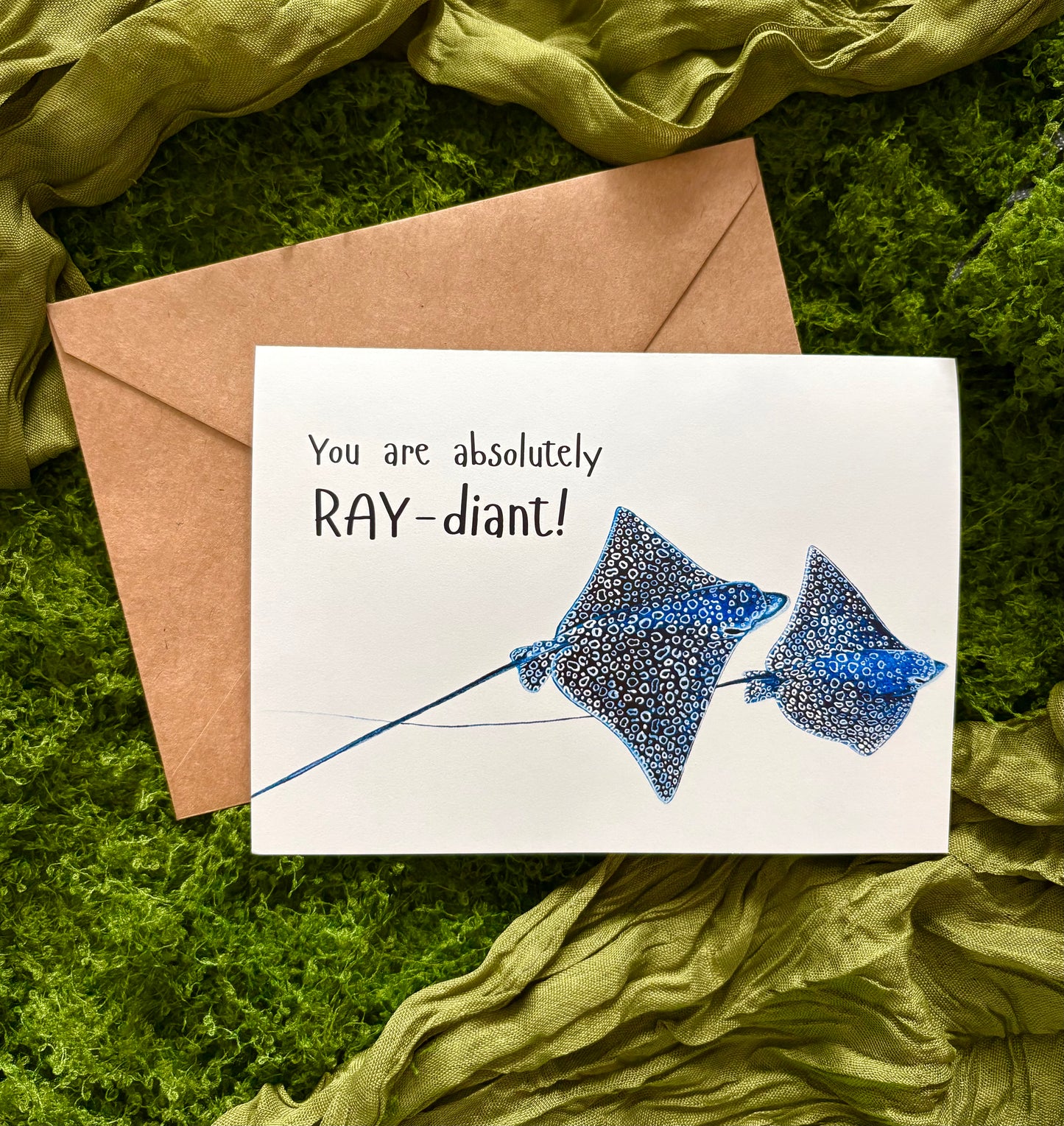 "You are absolutely RAY-diant" Spotted Eagle Ray Greeting Card
