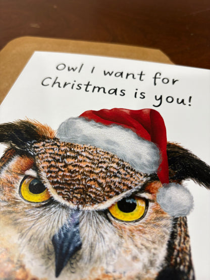 "Owl I want for Christmas is you!" Owl Greeting Card