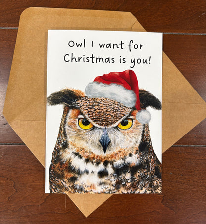 "Owl I want for Christmas is you!" Owl Greeting Card