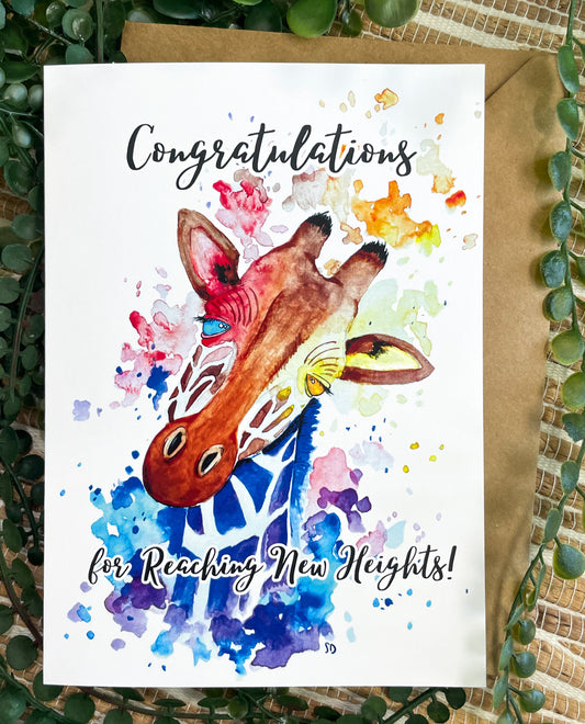 Giraffe Greeting Card - "Congratulations for reaching new heights!"