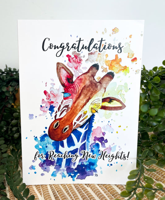 Giraffe Greeting Card - "Congratulations for reaching new heights!"