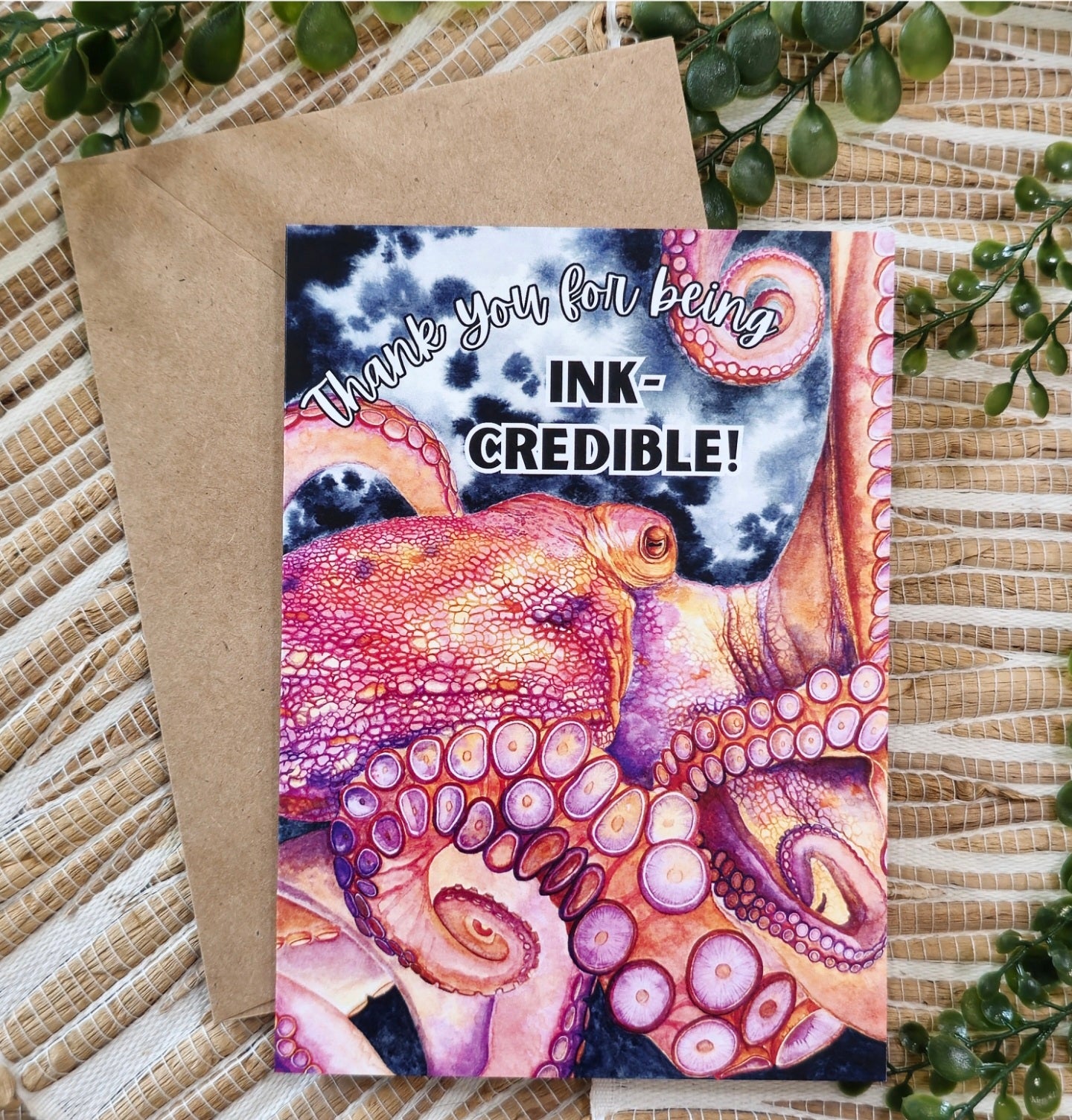 Giant Pacific Octopus Greeting Card - "Thank You For Being Ink-Credible!"