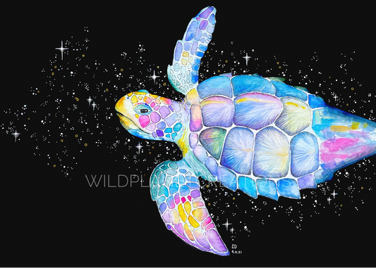 This image depicts the original watercolor painting of a loggerhead sea turtle from the Wild Planet Creations collection.